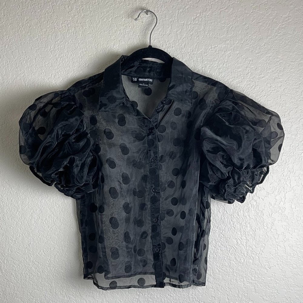 18 Centimeters Sheer & Velvet Polka Dot Button Up